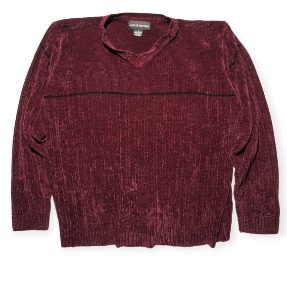 croft & barrow Other - Croft & Barrow Chenille Sweater Men’s L Burgundy V-Neck Textured Minimal